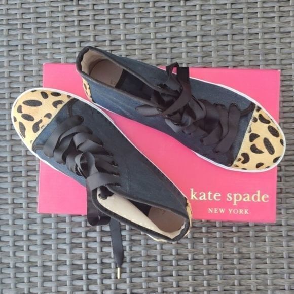 KATE SPADE DENIM & LEOPARD SNEAKERS - Picture 1 of 6